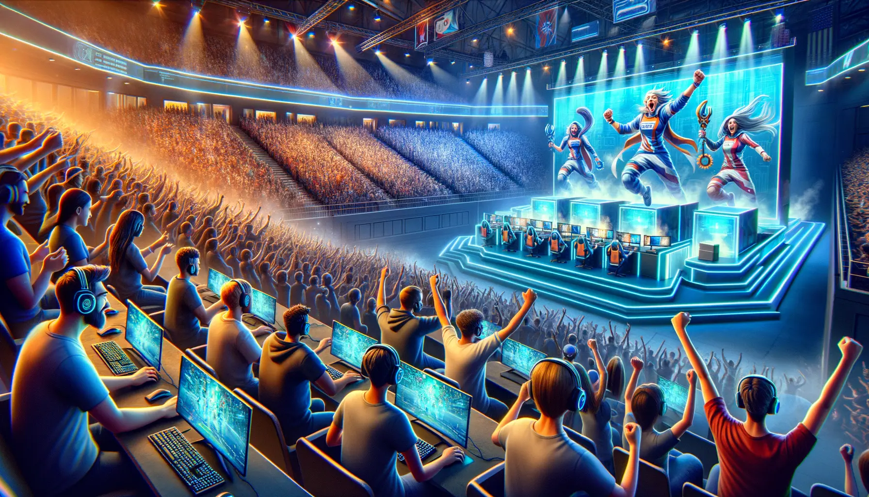 E-Sports News Live-Turnier 2026 mit jubelnden Spielern und Fans