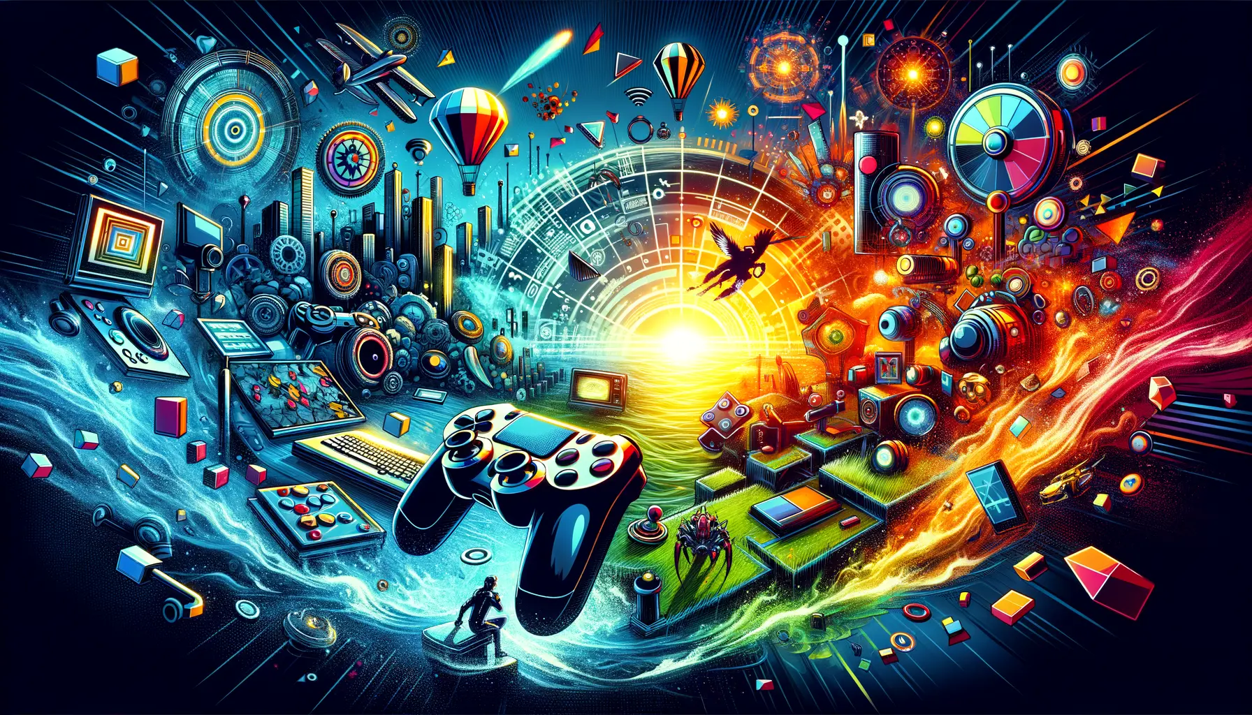 Game Reviews 2026 Banner mit dynamischen Spielelementen