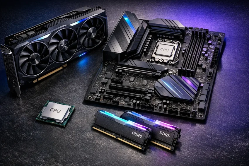 Gaming-PC-Hardware Komponenten CPU GPU RAM auf Mainboard