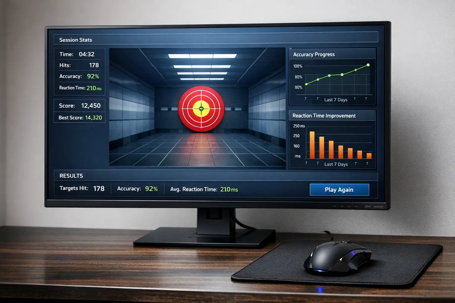 Gaming-Tipps Aim-Training auf dem Monitor mit Fortschrittsanzeige