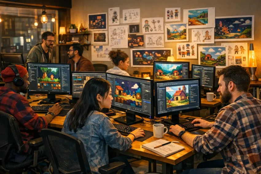 Indie Games Entwickler bei der Arbeit an kreativen Spielprojekten