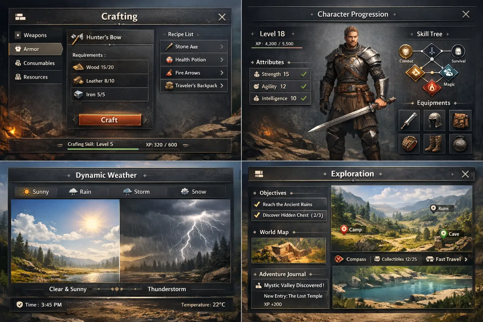 Gameplay-Features in Open-World-Spielen mit Crafting und Erkundungselementen