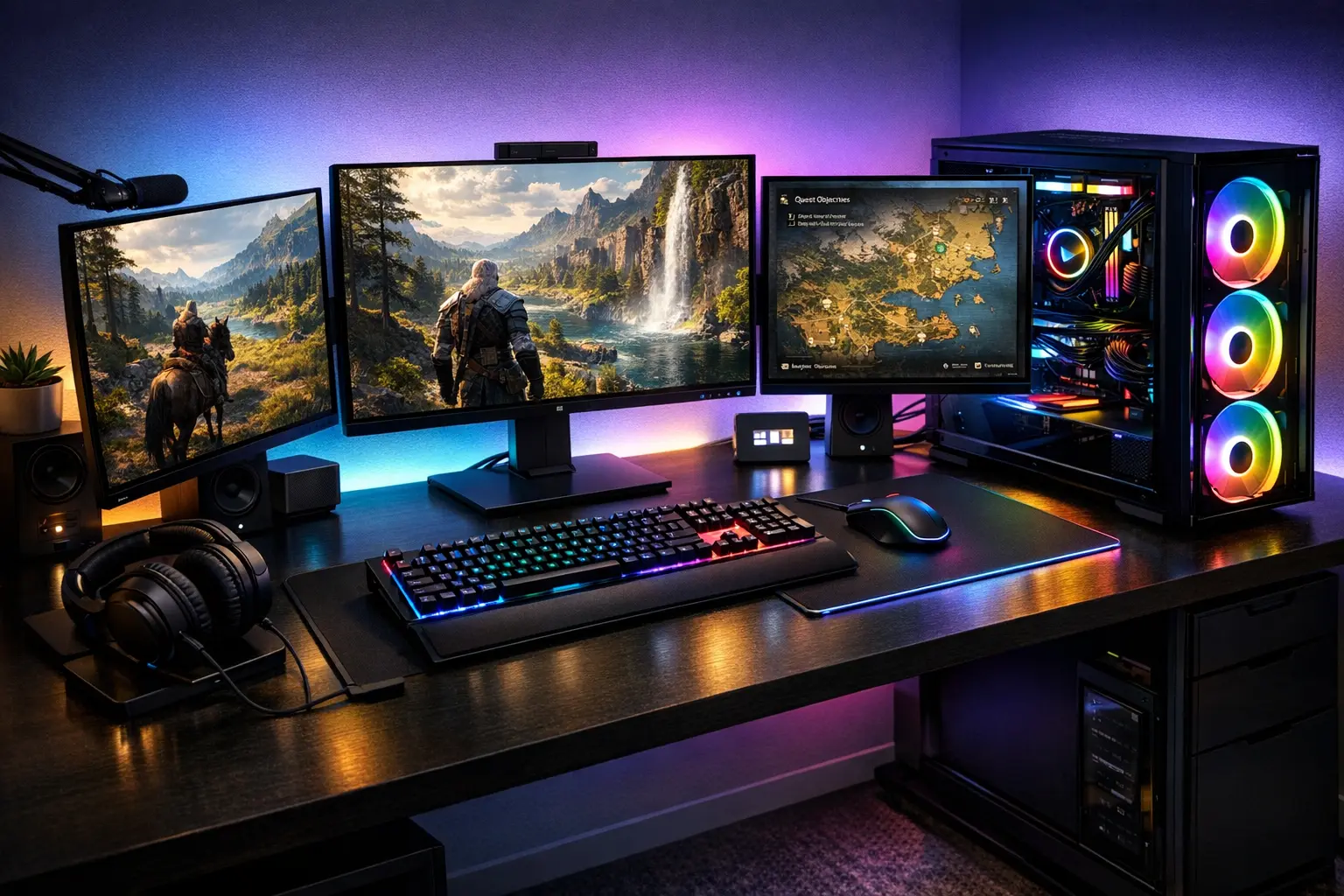 High-End Gaming PC Setup für Open-World-Spiele mit RGB-Beleuchtung
