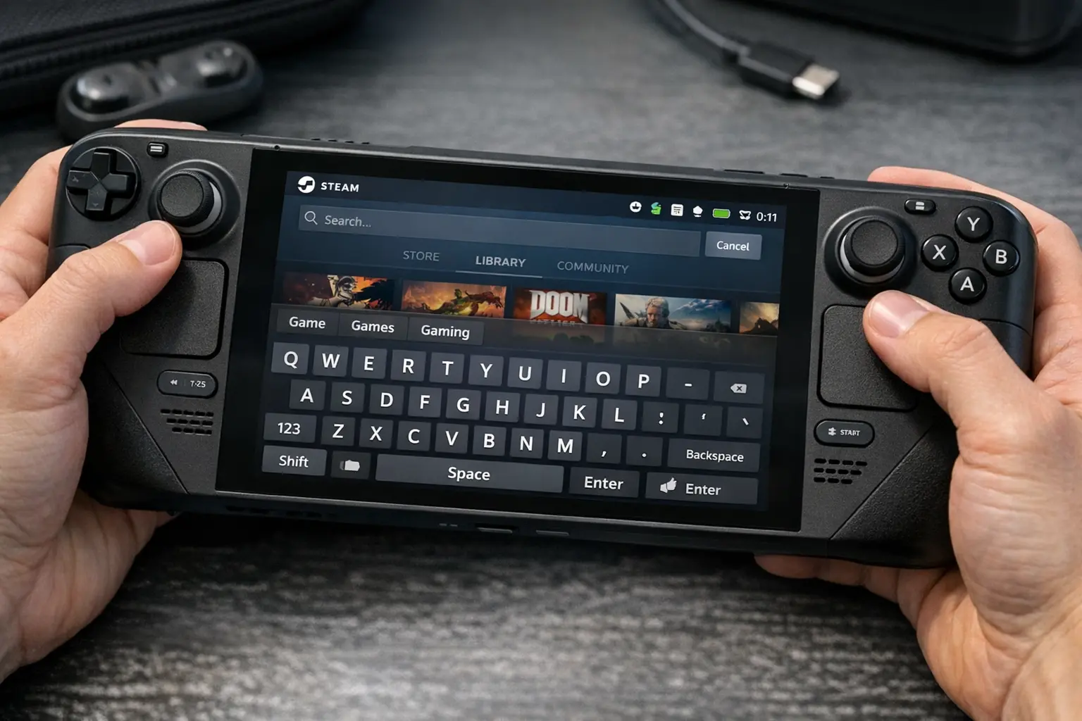 Steam Deck Handheld-Konsole mit virtueller Tastatur
