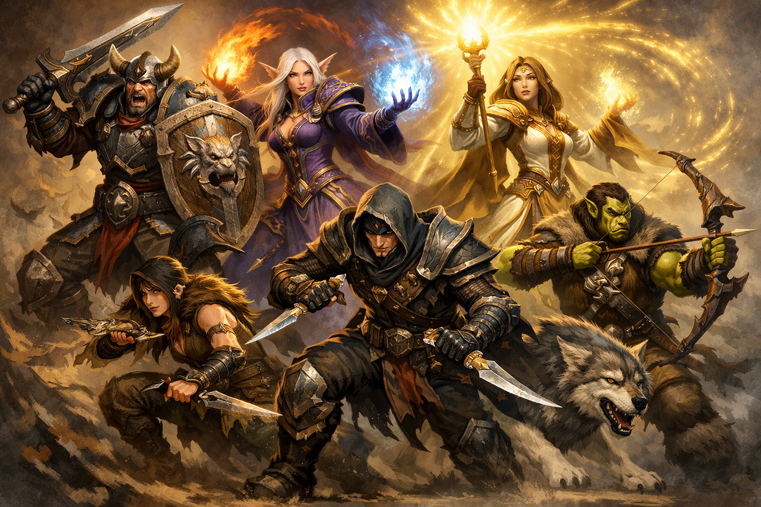 World of Warcraft Klassen Übersicht mit verschiedenen Charaktertypen und Spielstilen